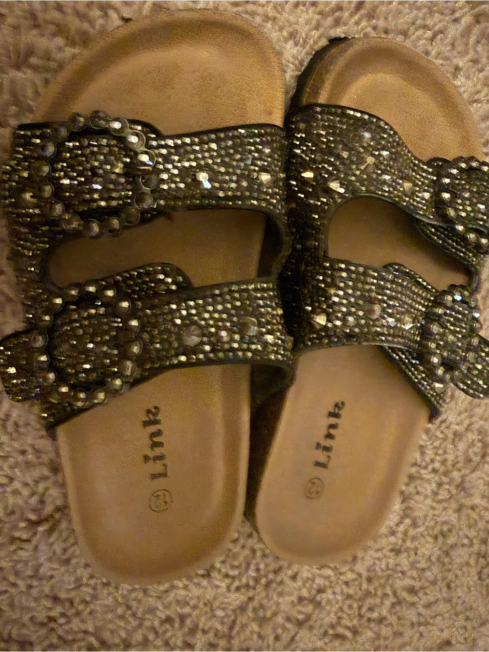 Link Black Rhinestone Double-Buckle Slide Sandals - Picture 2 of 4